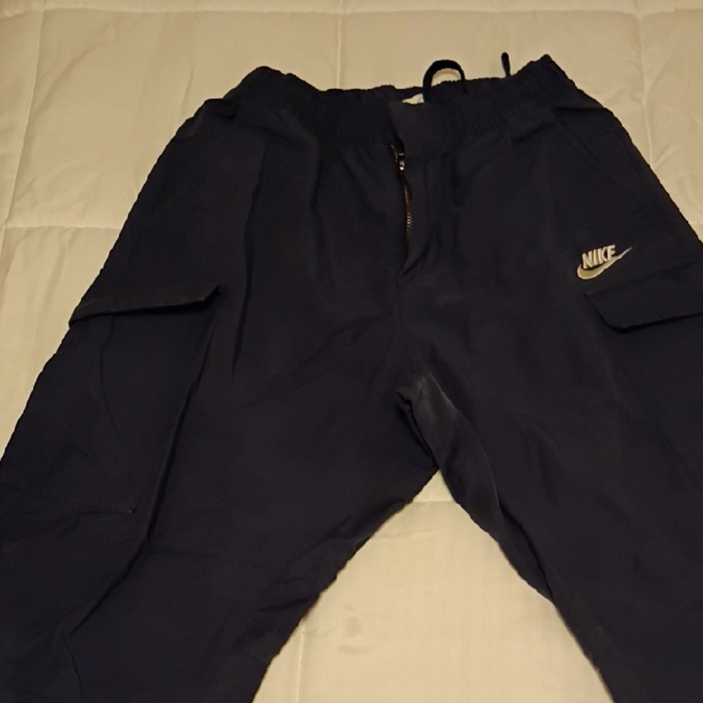 Nike Dark Blue Cargo Track Pants with White Logo